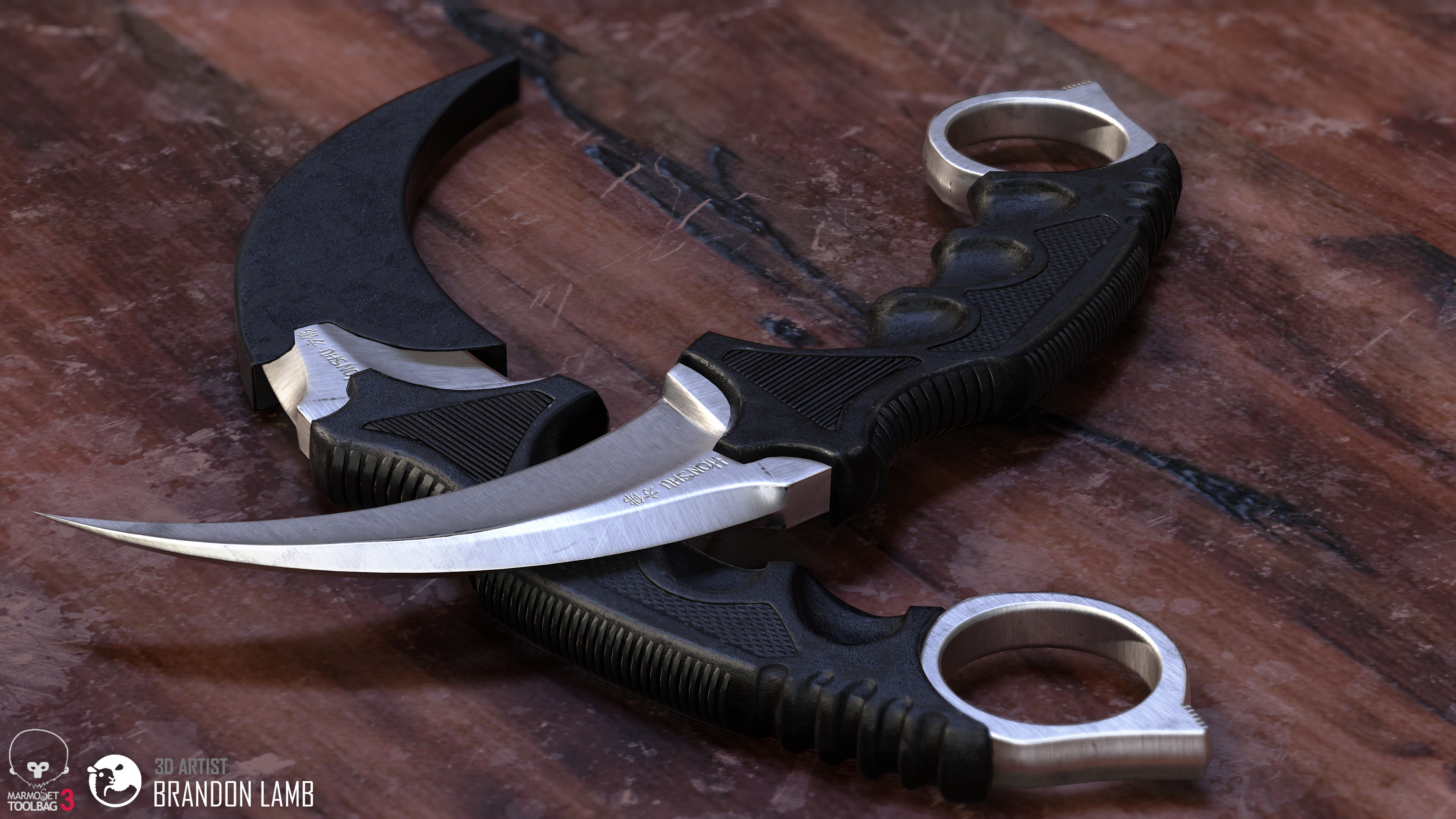 worn karambit knife low poly brandon lamb