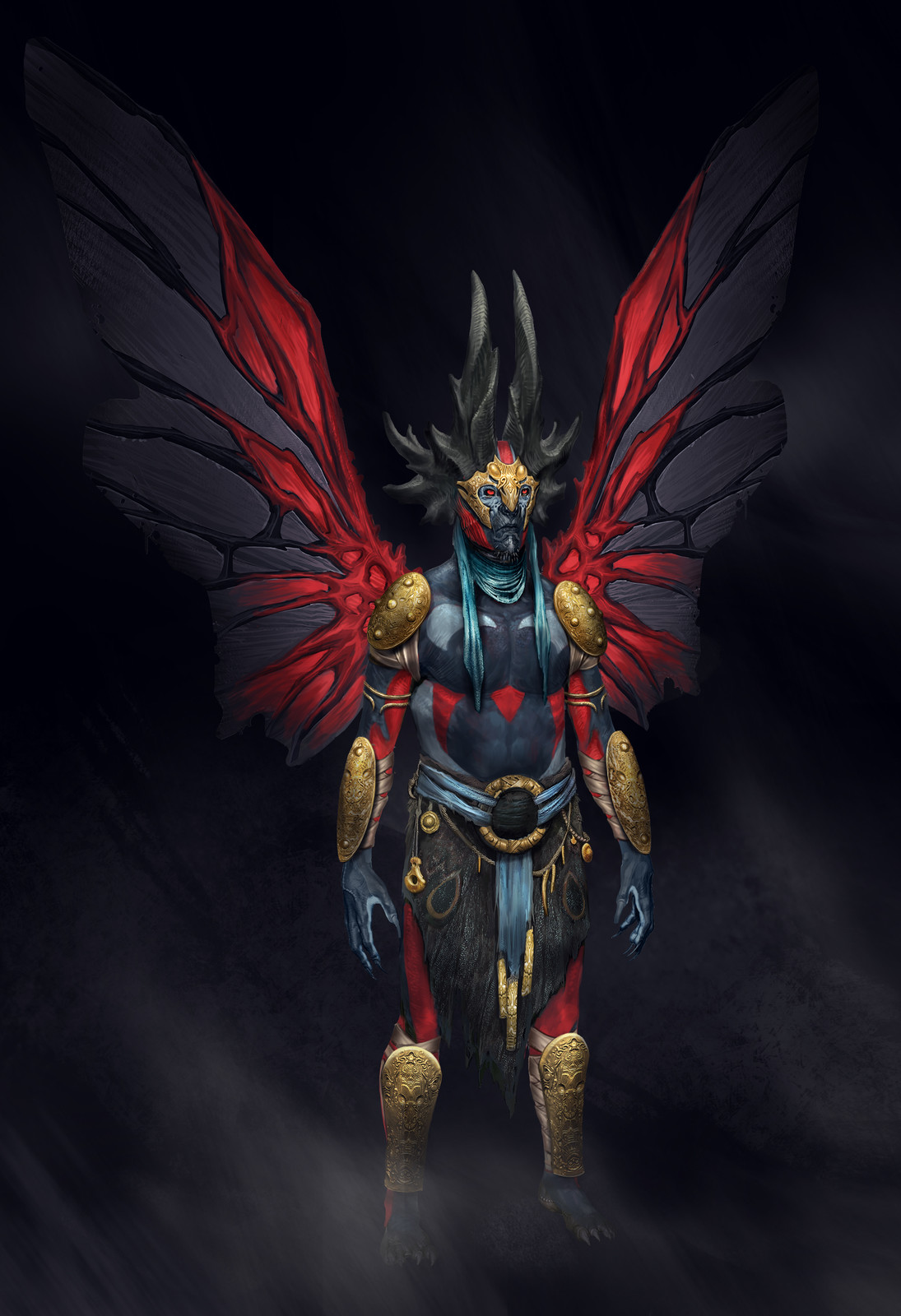 Designed the armor and horns based on other Dark Elf designs in game, done on top of a 3d base.