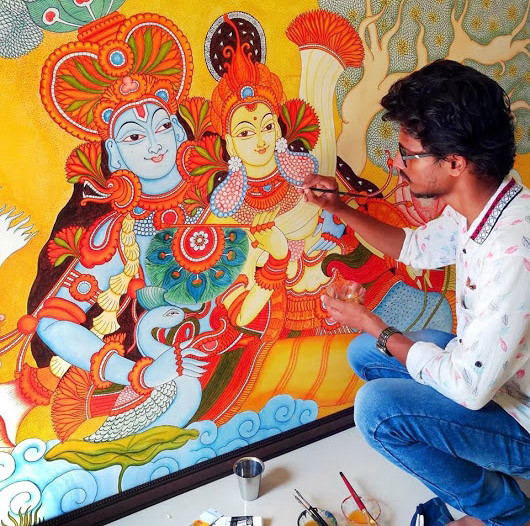 Artstation Radhamadhavam Kerala Mural Painting Aneesh Pulikode