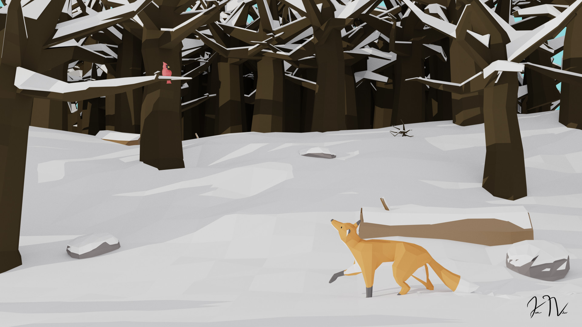 Artstation Low Poly Scene Fox In Snow Jason Nelson