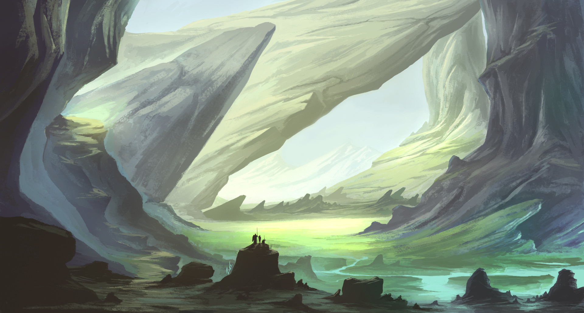 Artstation Fantasy Landscape Blue Stone Mountains