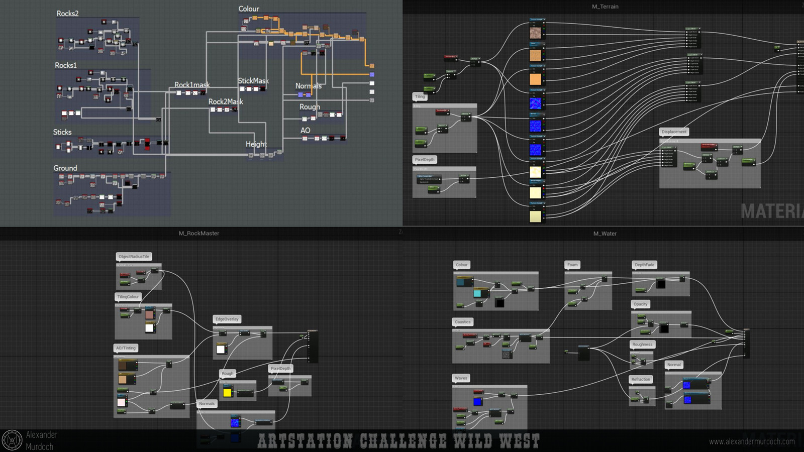 Graph Examples (Top Left is Designer, the rest are UE4 Material set ups)