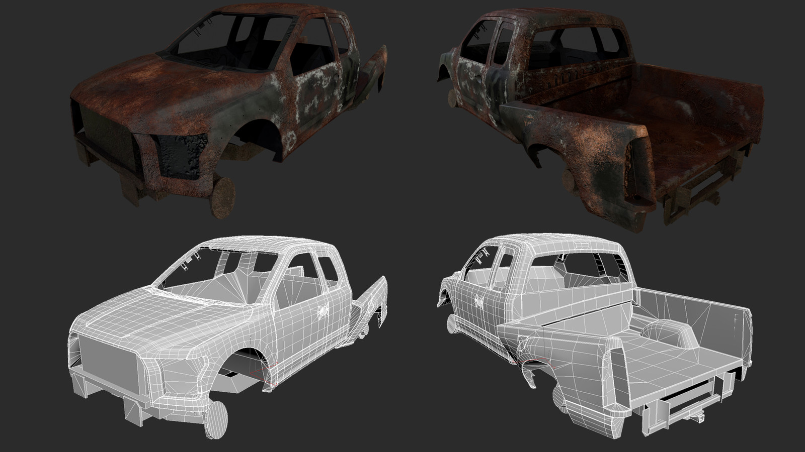Textured truck with wireframe
