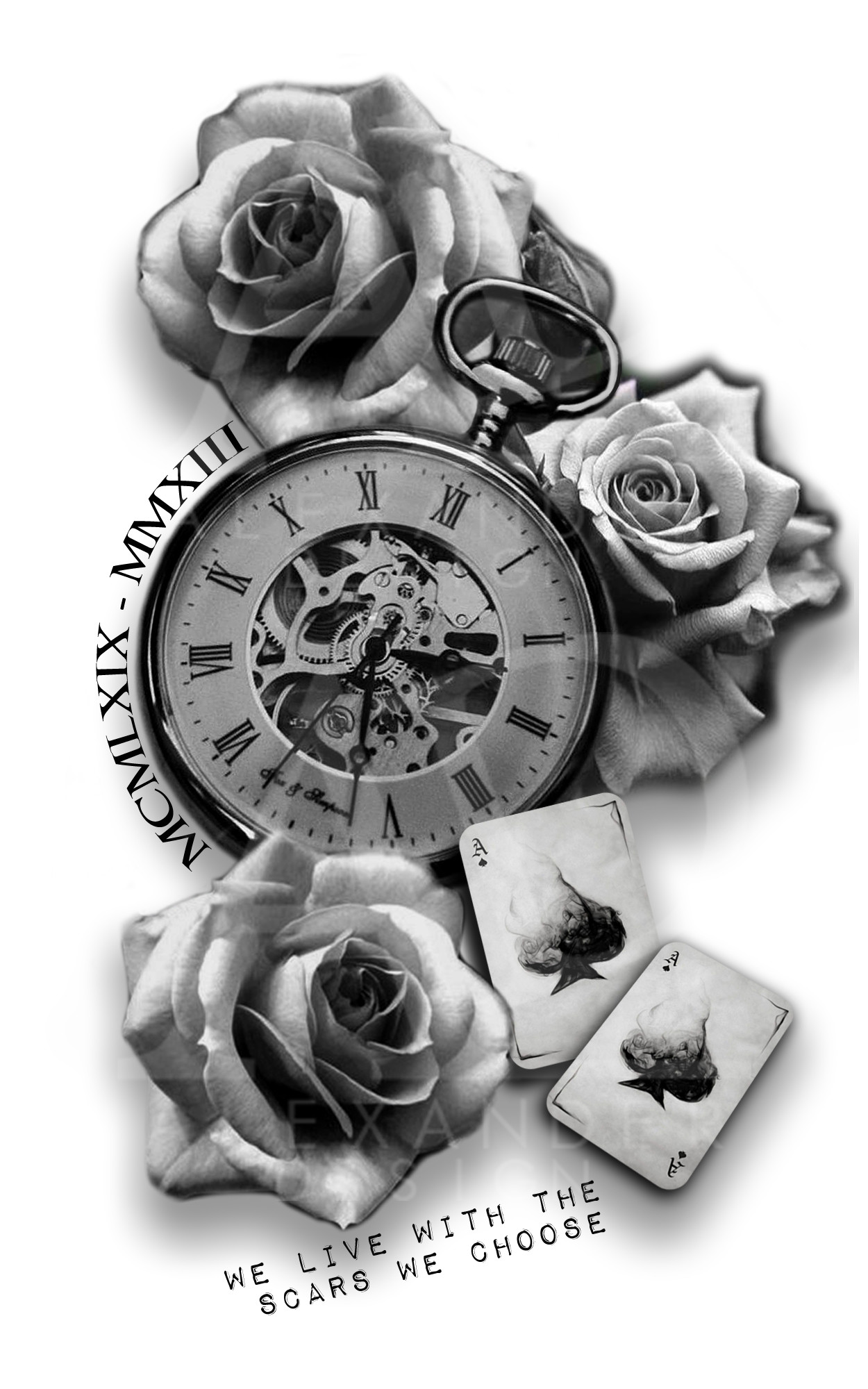 Artstation Tattoo Sleeve With Pocketwatch And Roses Alexander Design