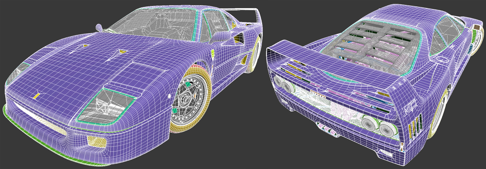 Front and Rear 3/4 view of the wireframe in 3ds Max