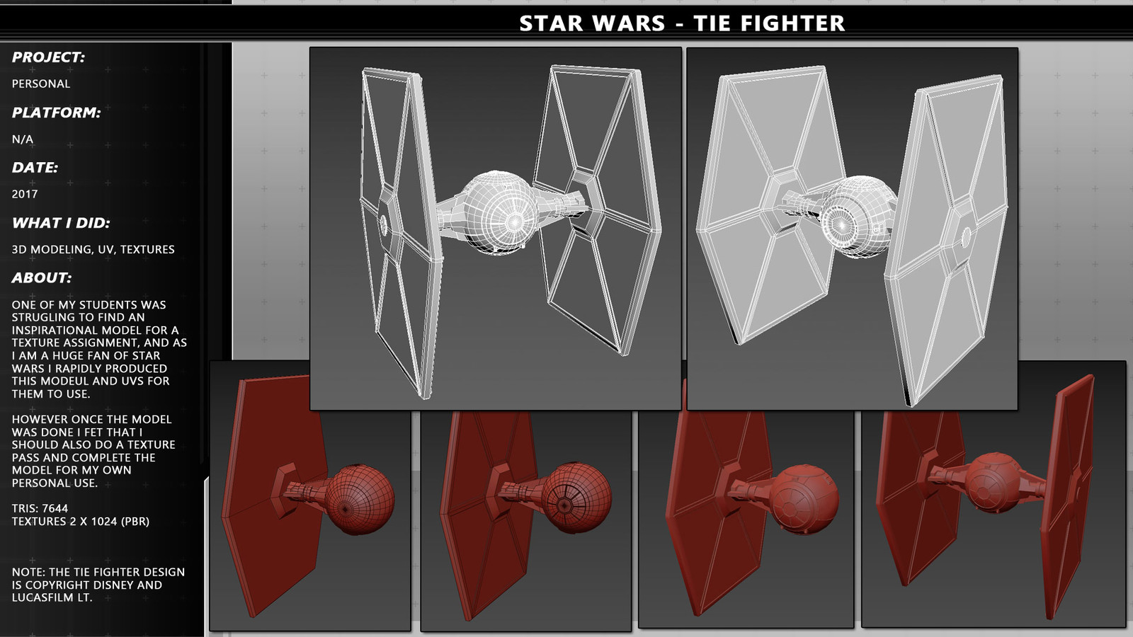 Wireframe and model creation steps that were taken to create the base model.