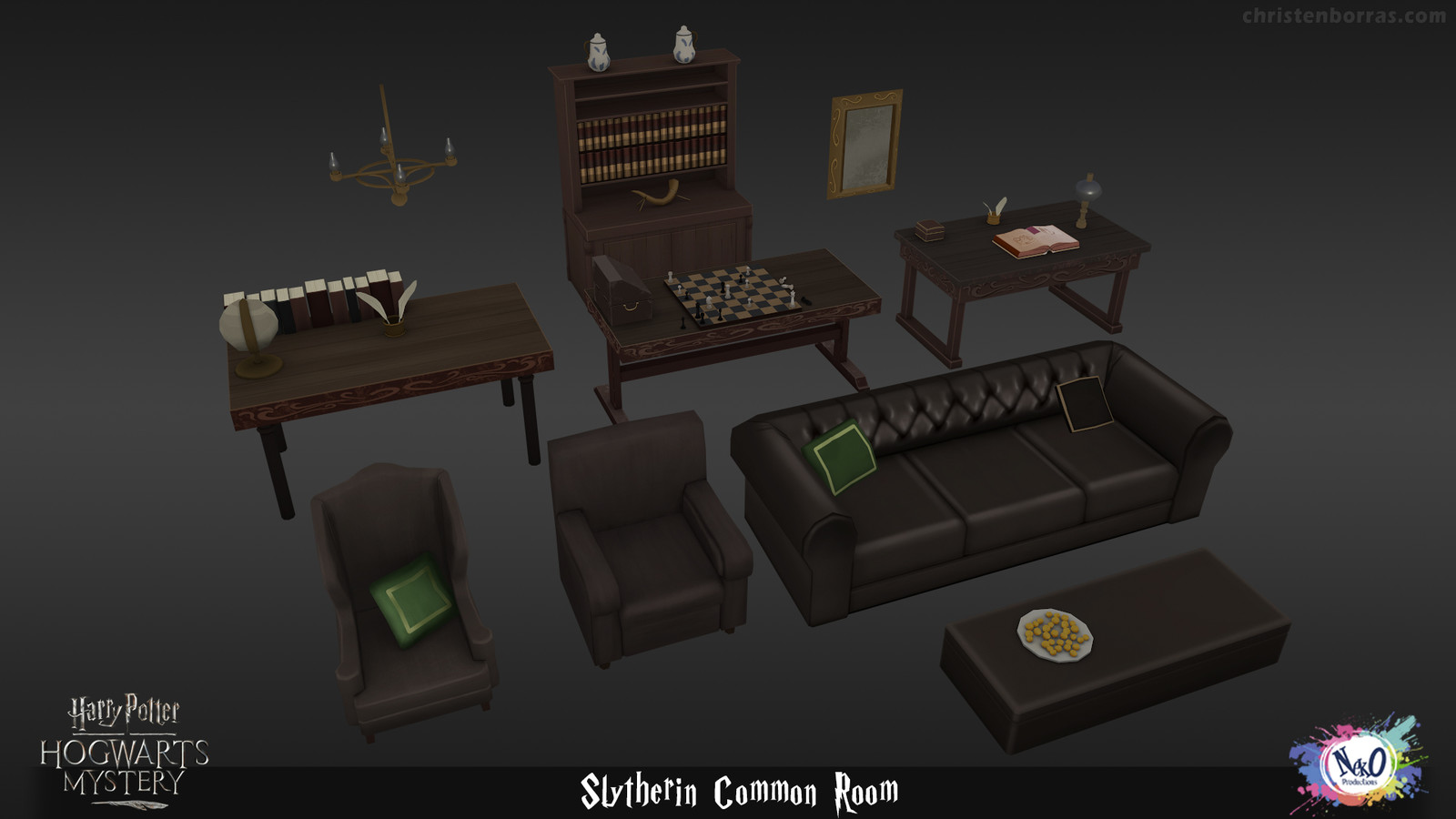 responsible for textures excluding the open book. models done by me are the chess table, first chair and bookcase. 
