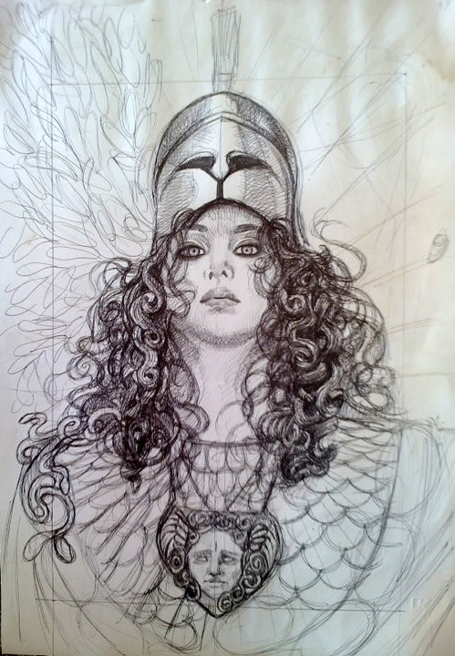 sketch 1 minerva - Athena - pen on paper