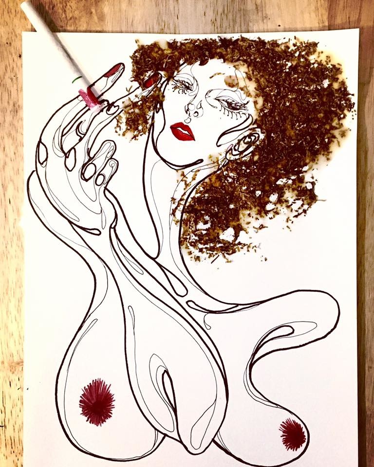 "Cigarette Lady"  Ink/Cigarettes