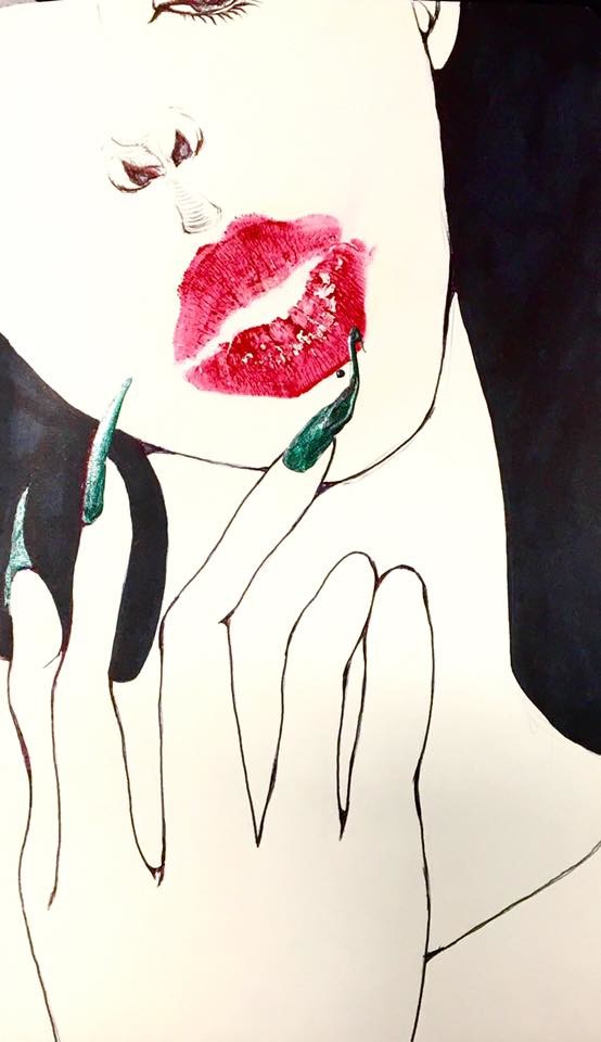 "Kiss"  Ink/Nail Polish/Lipstick