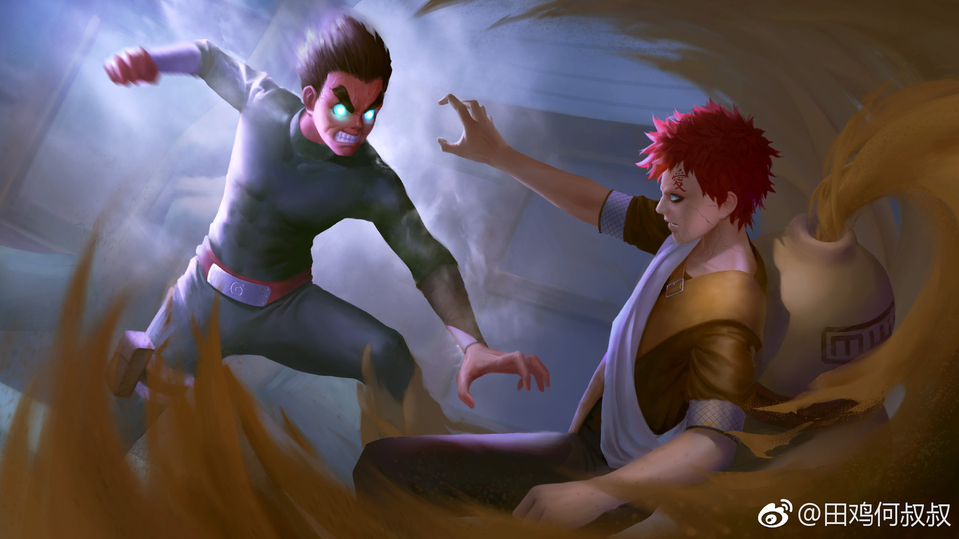Artstation Rock Lee Vs Gaara 田鸡何叔叔