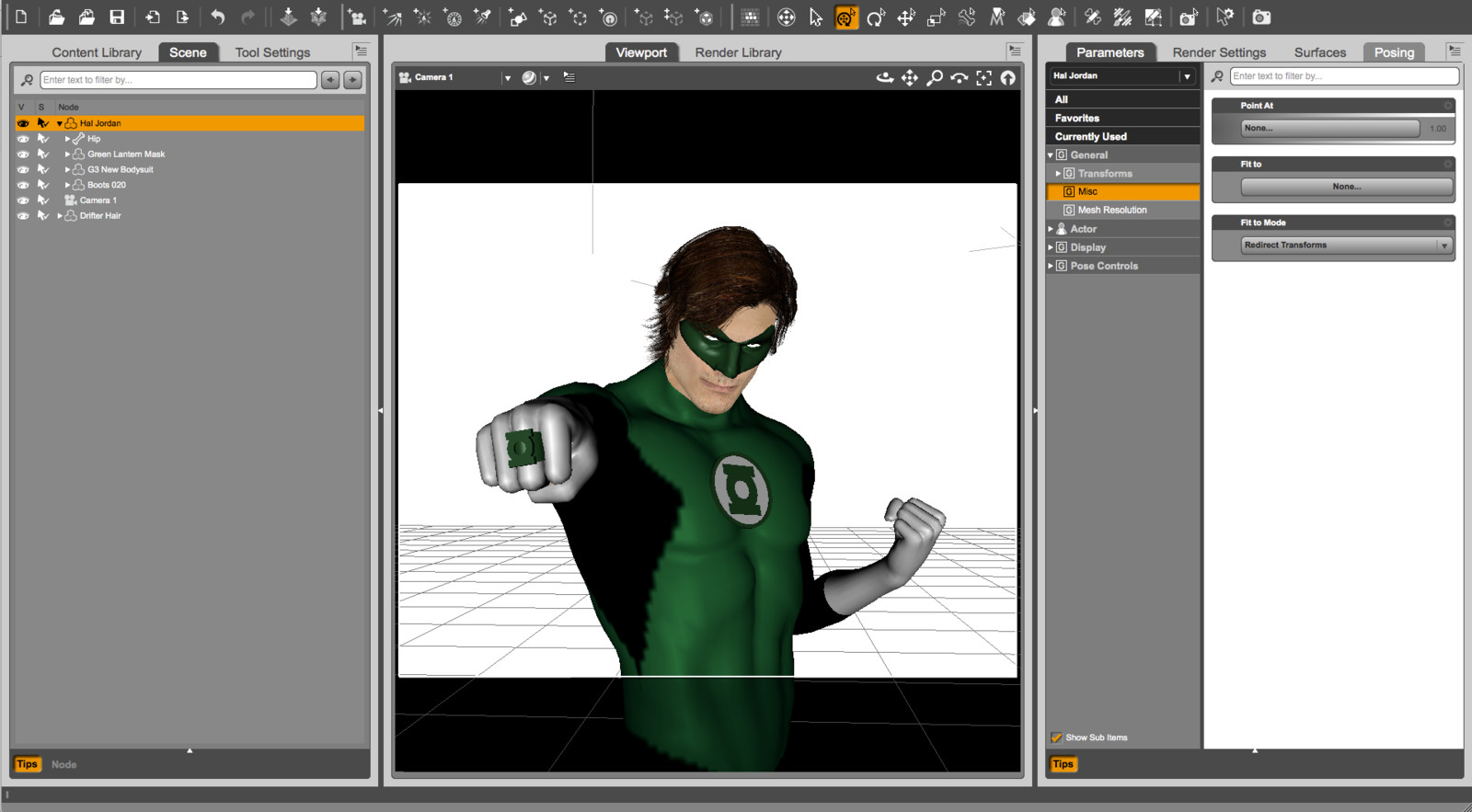 This was how it looked in Daz Studio. Notice the hair is a bit wider here. I had to fix that in Blender. There weren't enough options to fix it in Daz.