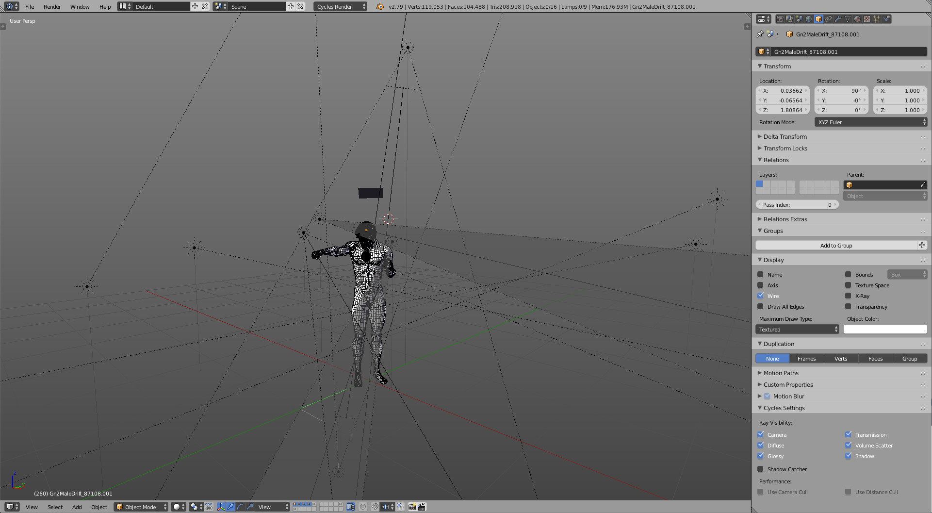 How the scene was set up in Blender.