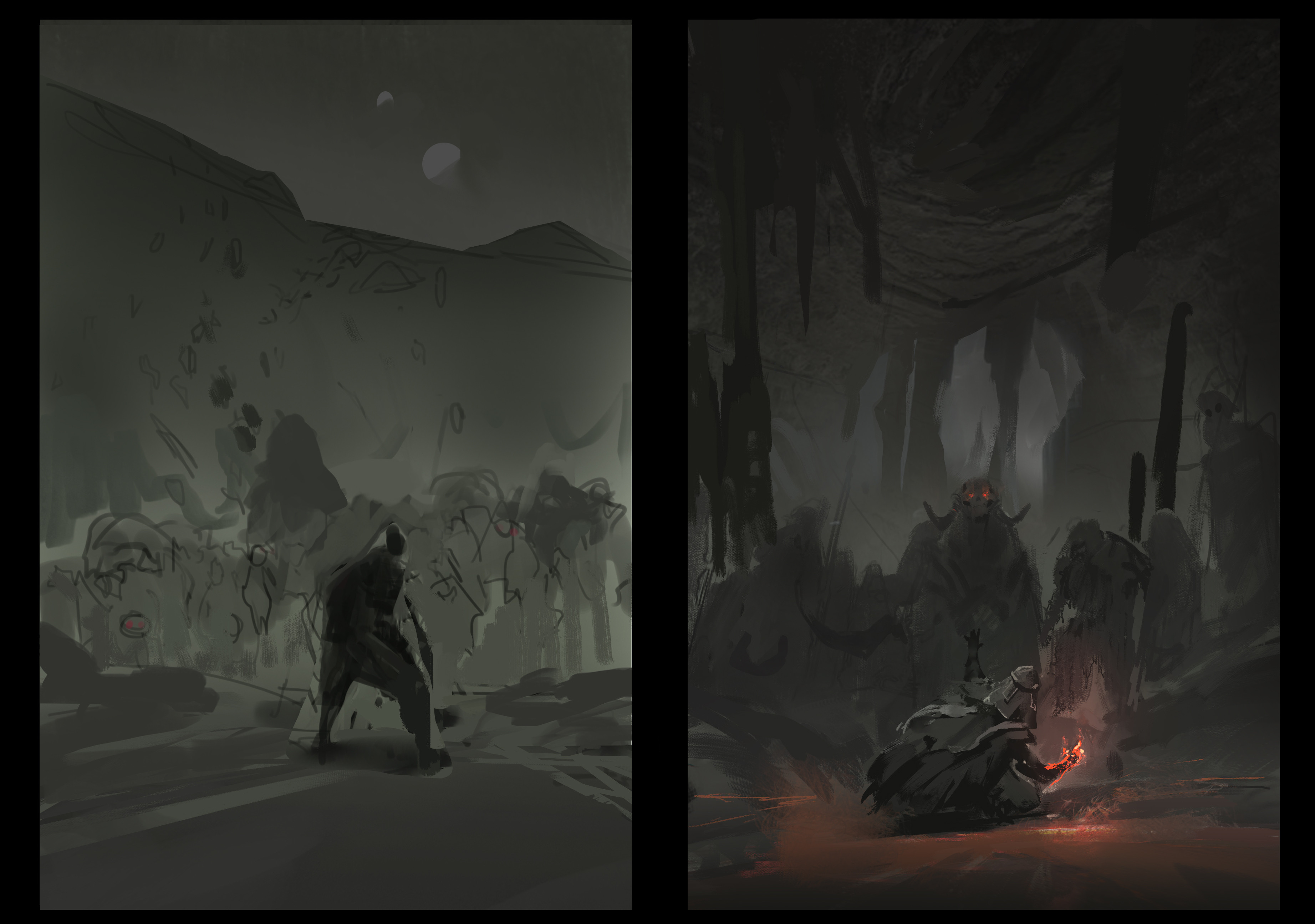 Value and general light sketches.