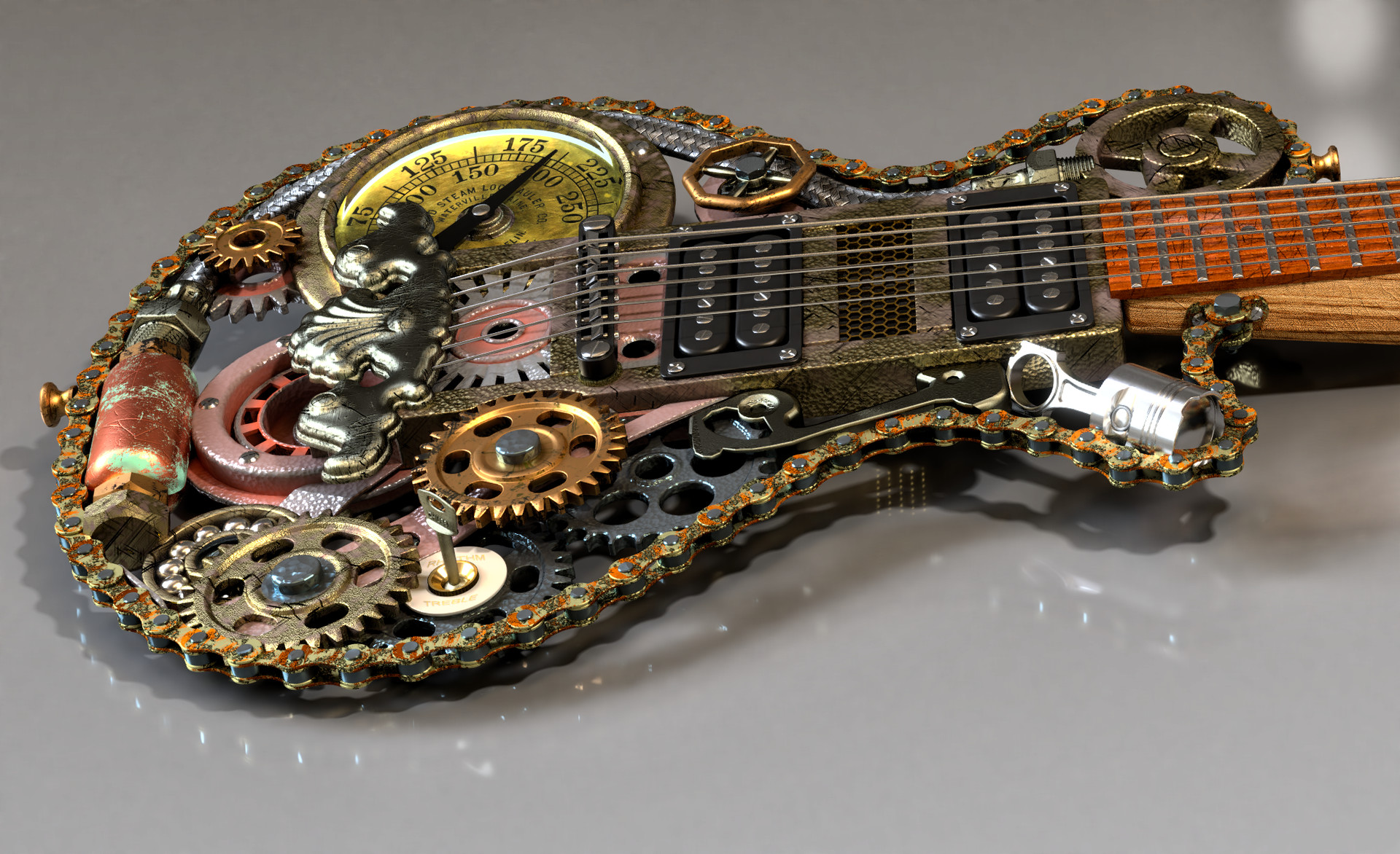 Artstation Steampunk Gibson Les Paul Guitar Wayne Loxley