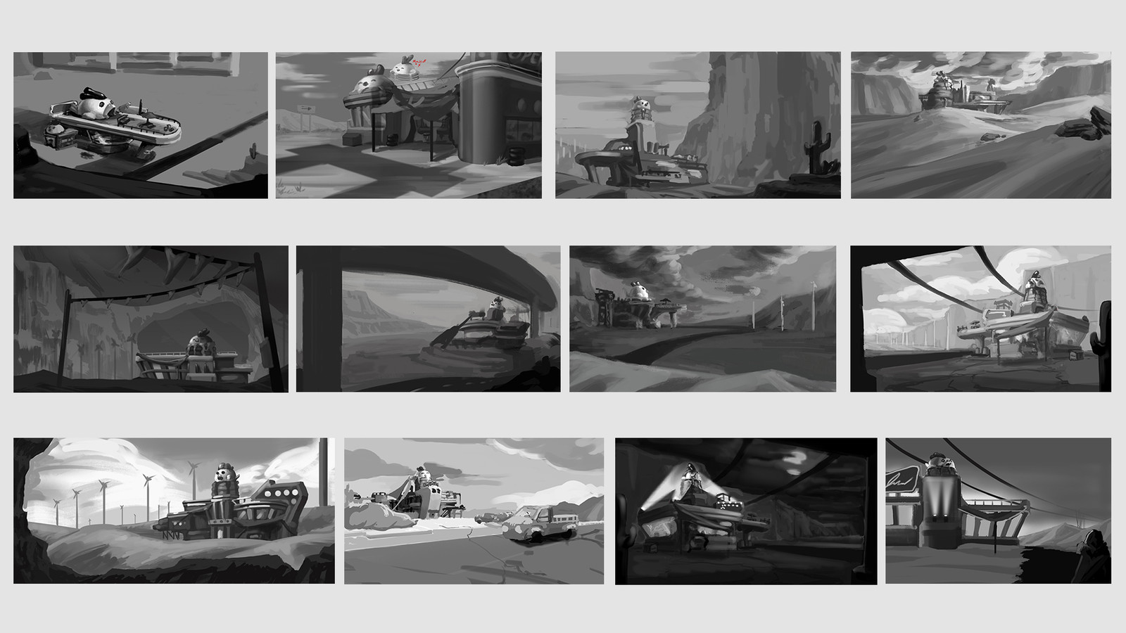It was decided that designing the final look of the building should ultimately go hand in hand with designing the surroundings it was in, so i created several different desert settings and building variations, essentially beginning to flesh out the final.