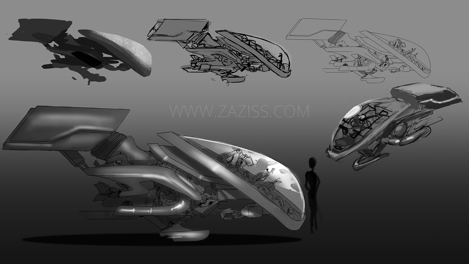 Individual spaceship, simple shape to sketch.