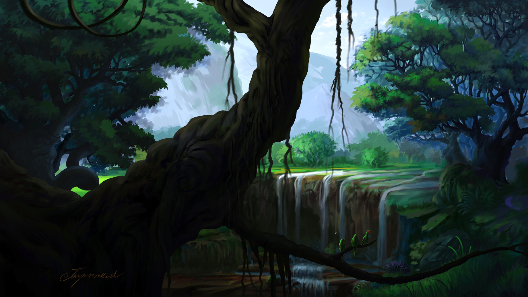 Artstation Environment Digital Painting Falls At Forest