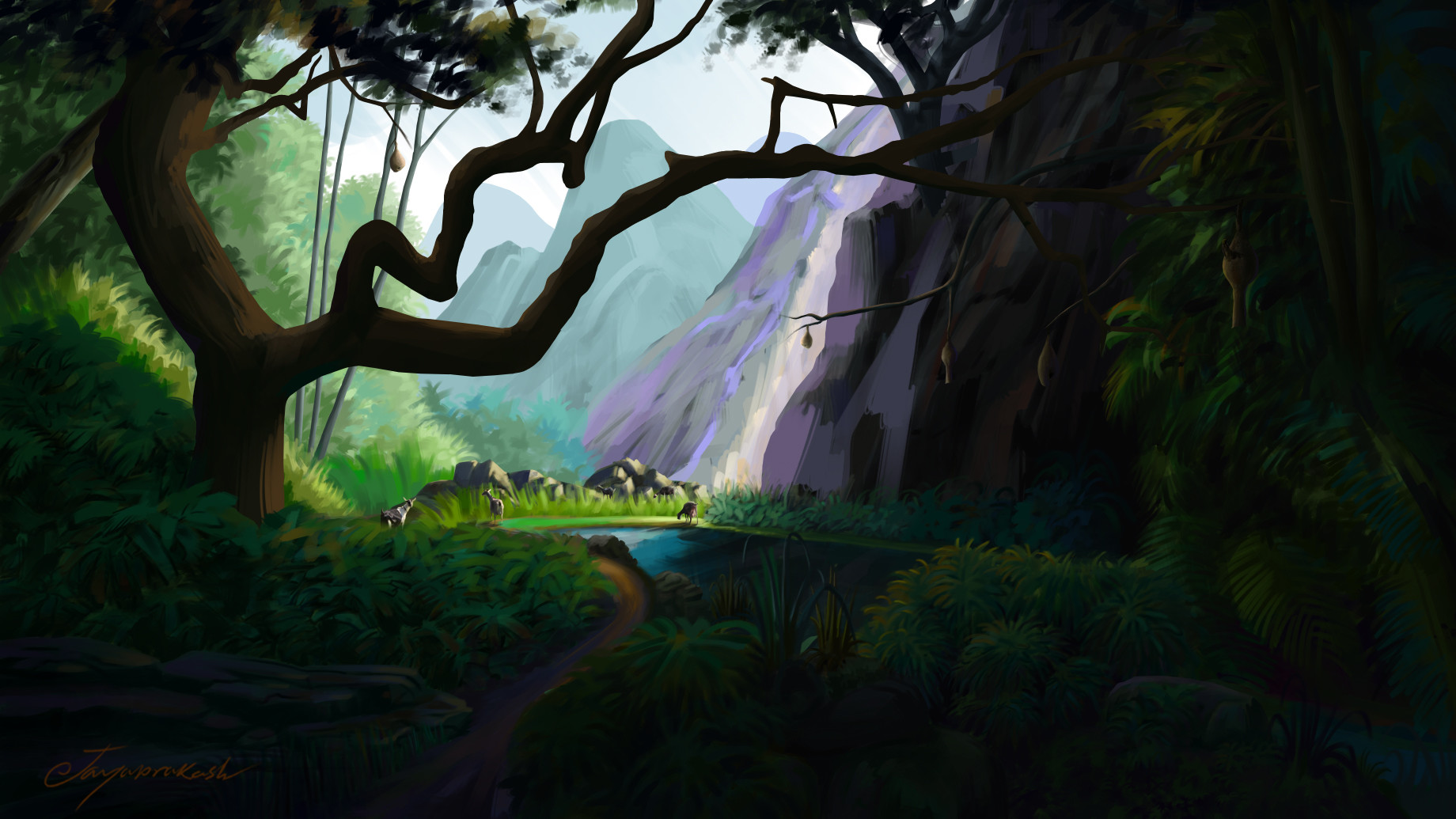 Artstation Environment Digital Painting Goat At Forest