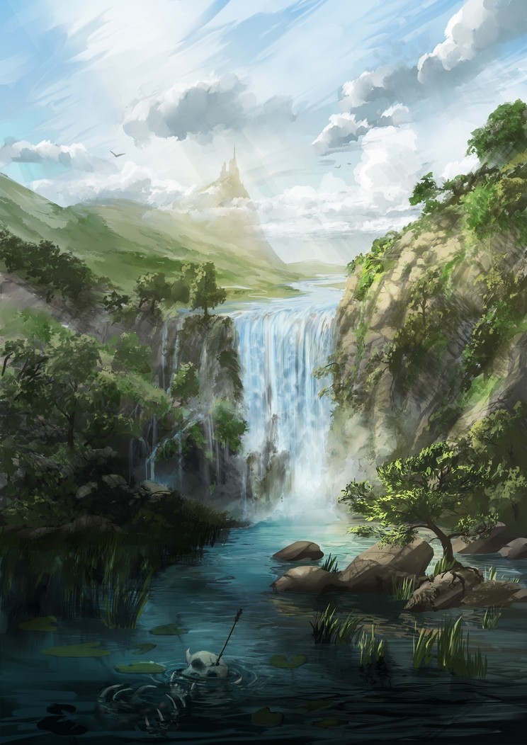 landscape with waterfall 