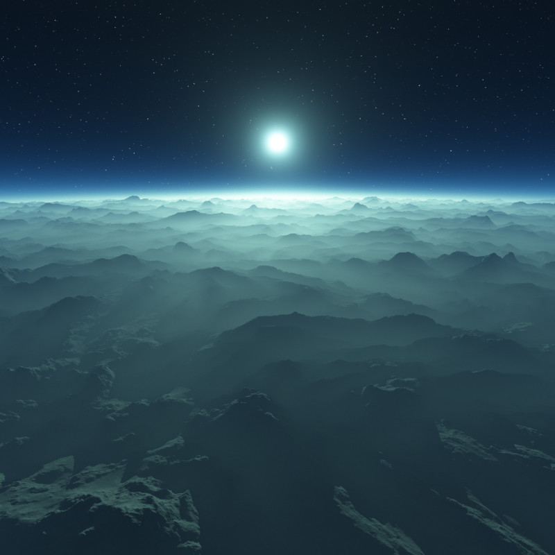 Airel shot of hazy atmosphere around a blue tinted star