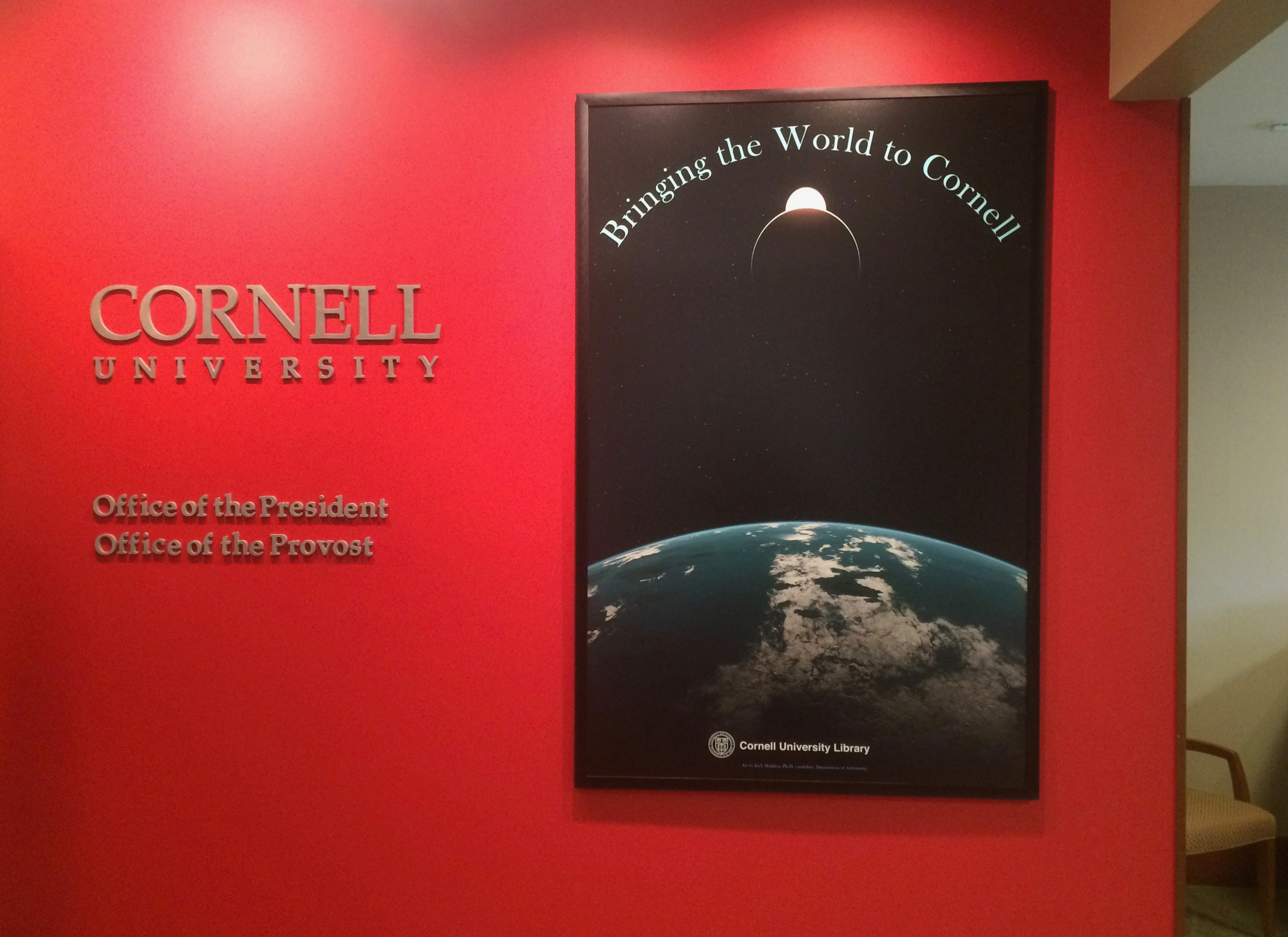 My work hung outside the President's office at Cornell University. 