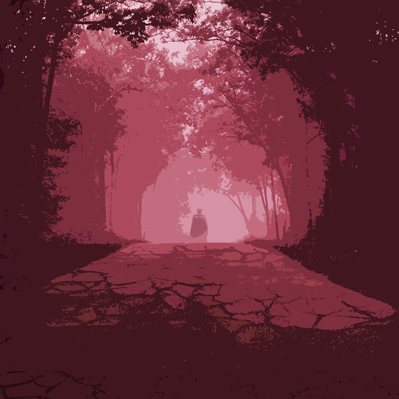Man walking down Red Forest Road