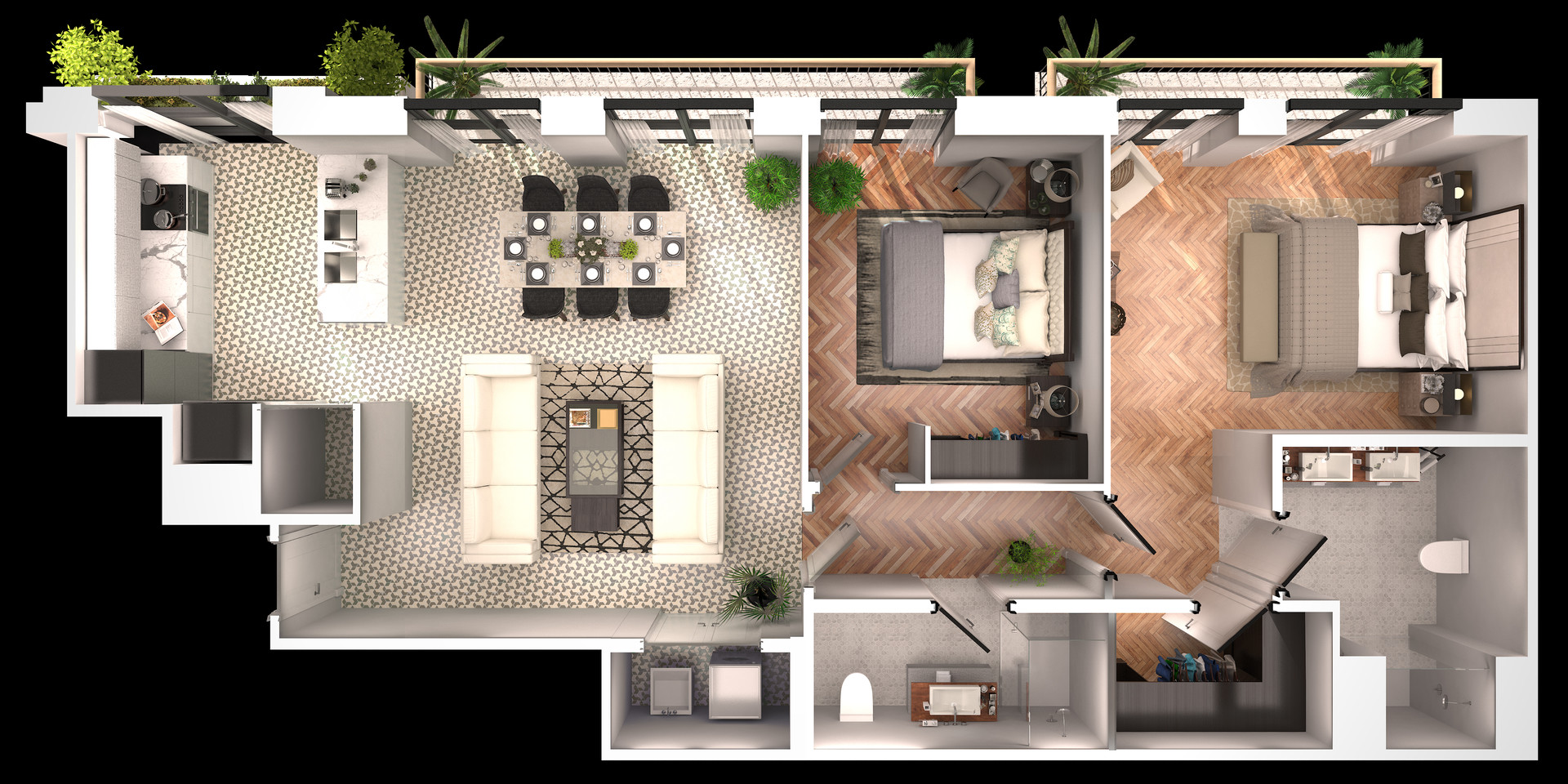 Artstation 2 Bedroom 3d Floorplan Architectural 3d Apps 4 Mobile