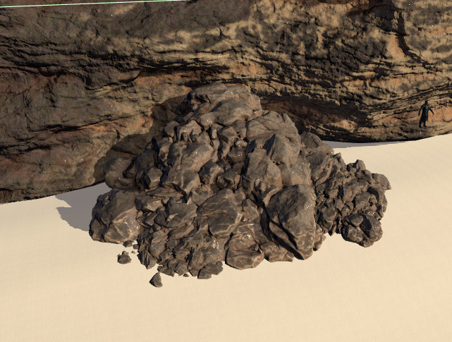 Example of rock scree in Unity. Person for scale on the right.