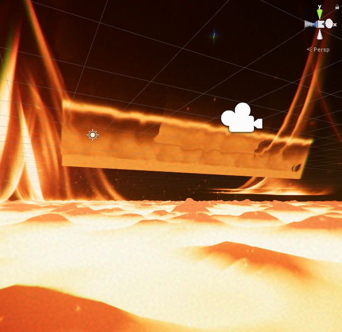 View of the camera: some cheating planes with glow and distortion.