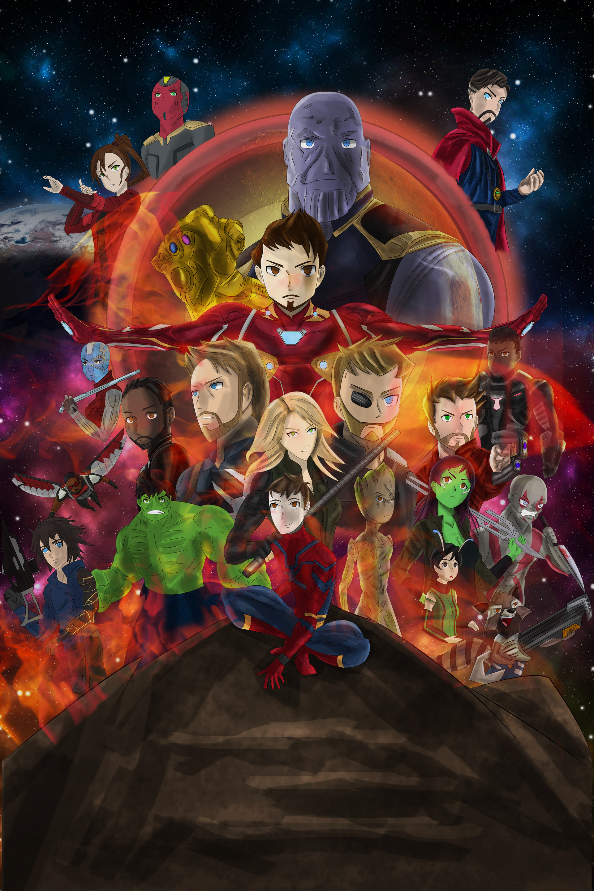 Artstation Avengers Infinity War Poster Cover Anime Style Paul Alvin Buquiron