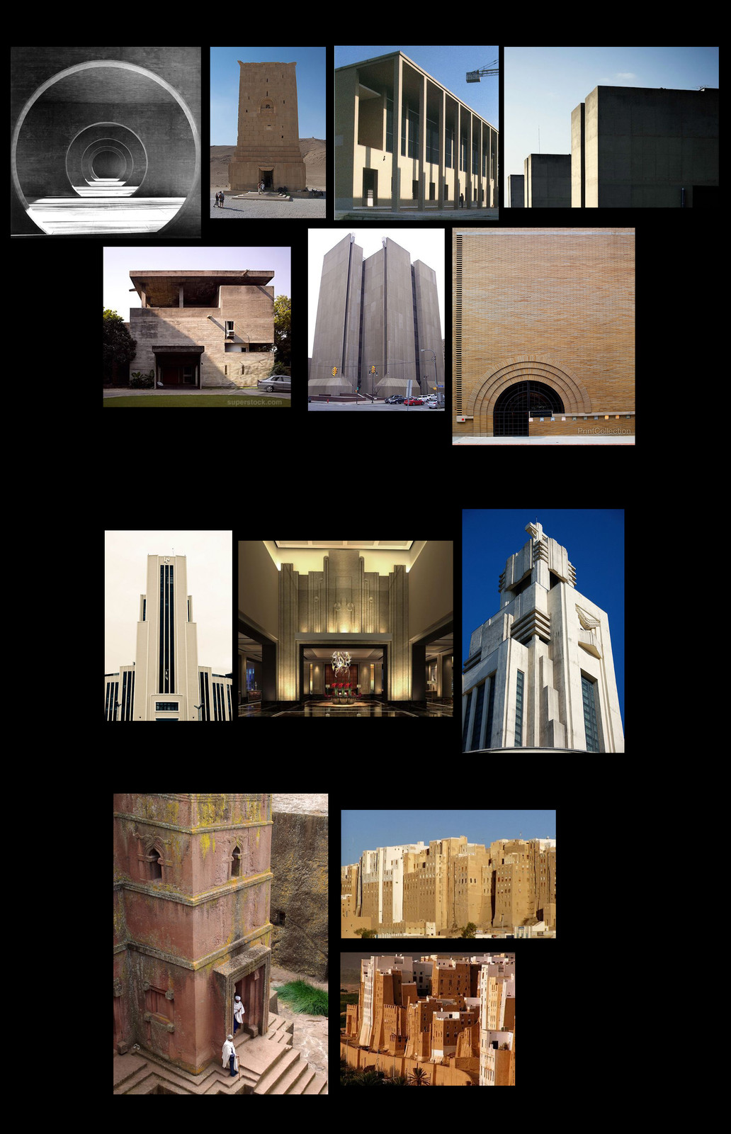 Architecture Mood Board - 
A blend of Ancient architecture, Art Deco motifs and Modern architectural styles.