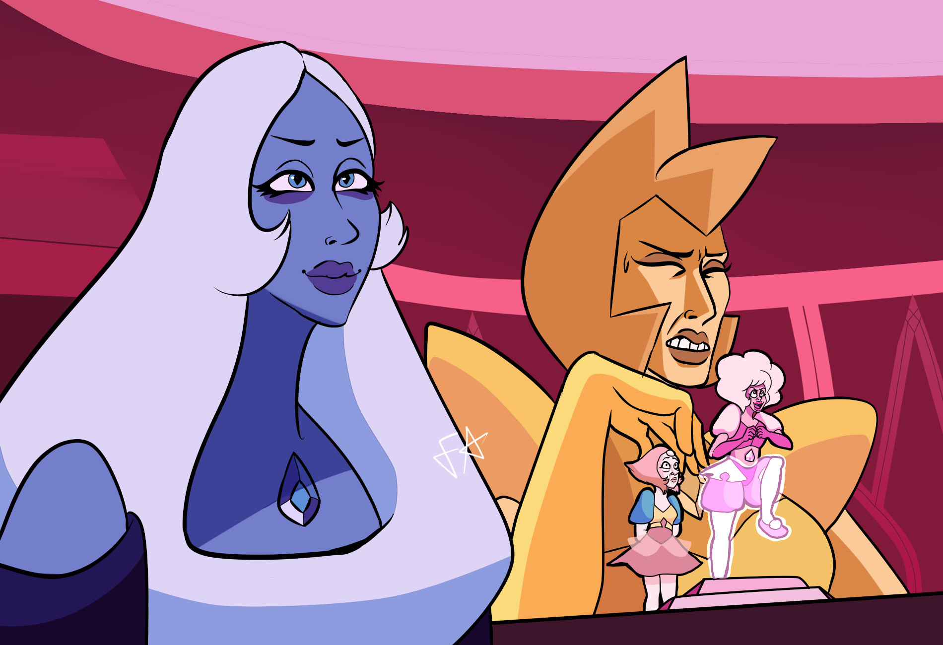 I left out Garnet, Amethyst, and Connie, drew Pearl in her "Past Pearl...