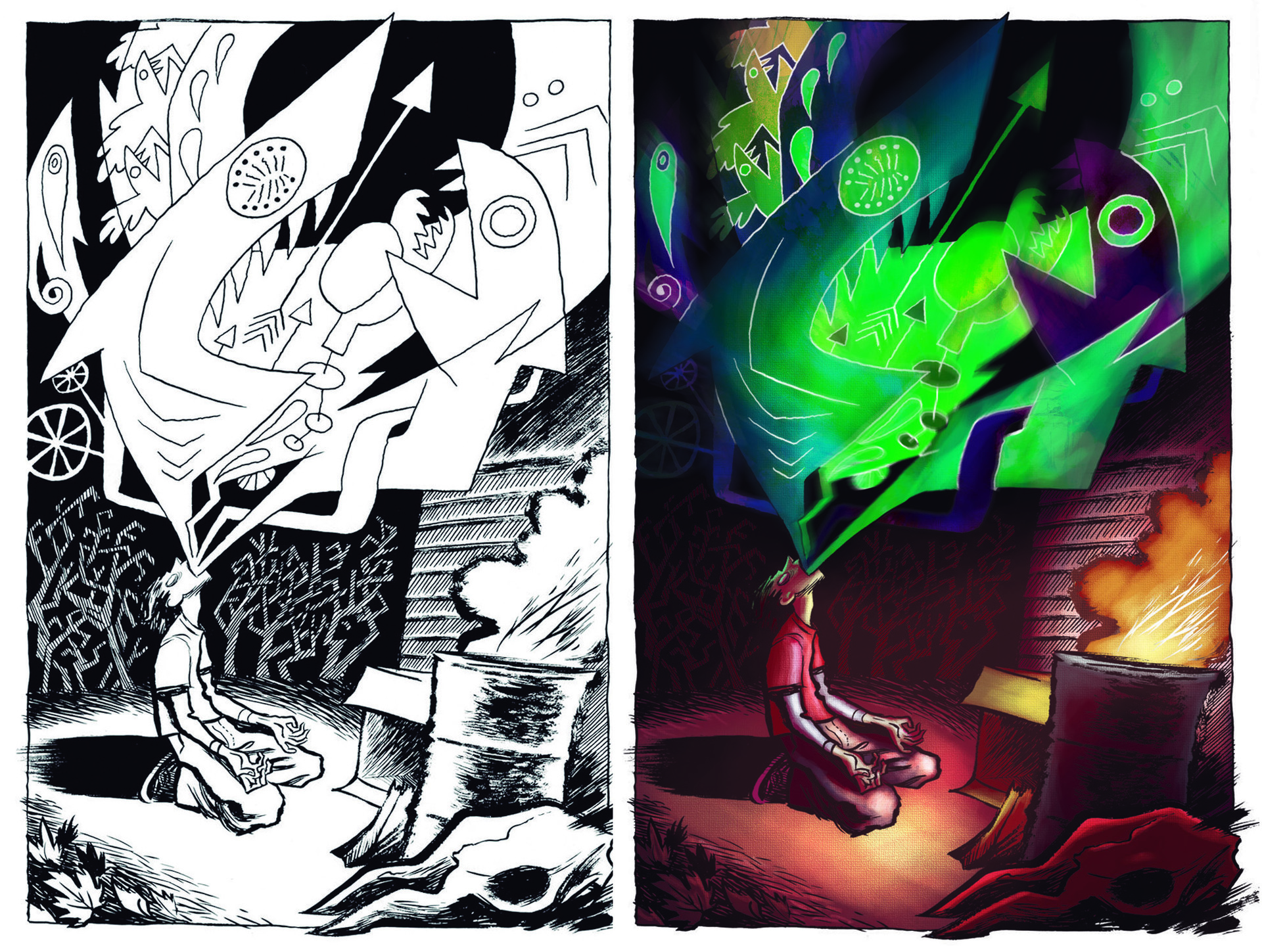 Daniel Godnez Coloring A Page From Blankets By Craig Thompson
