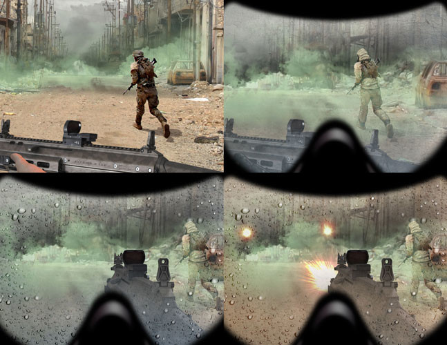 MOPP gear training game concept showing increasing difficulty seeing during combat