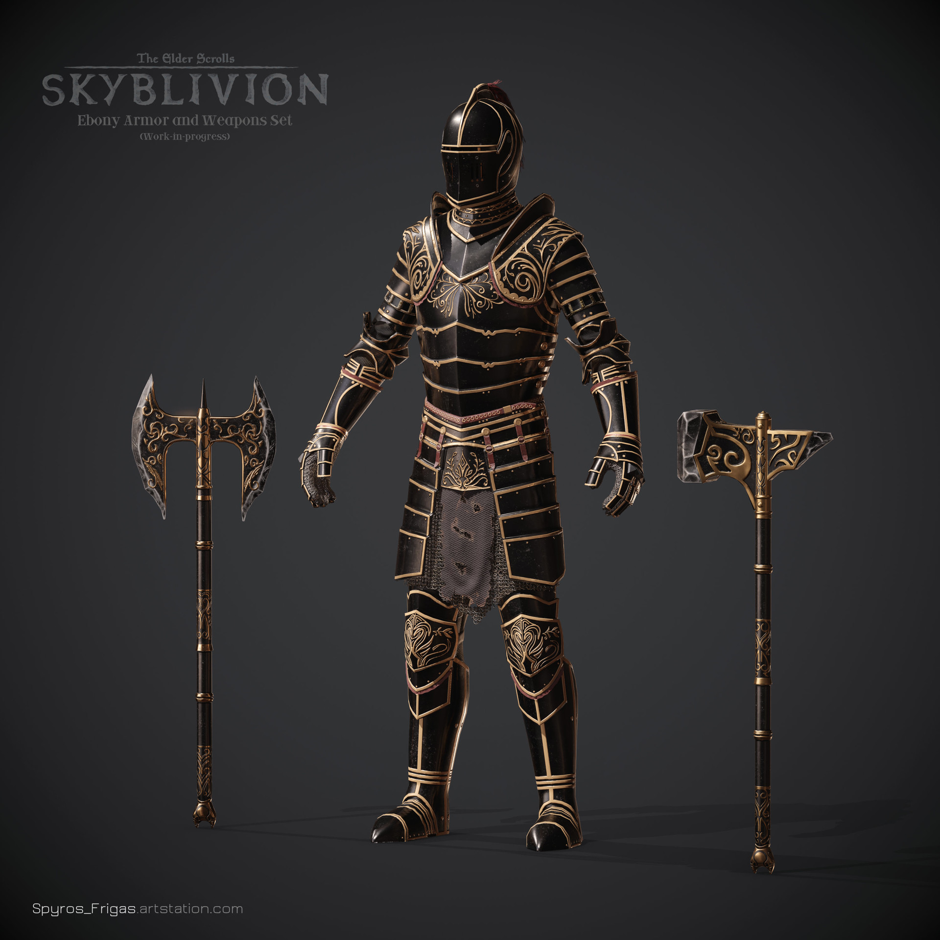 The Ebony armor and weapons set in the making. 