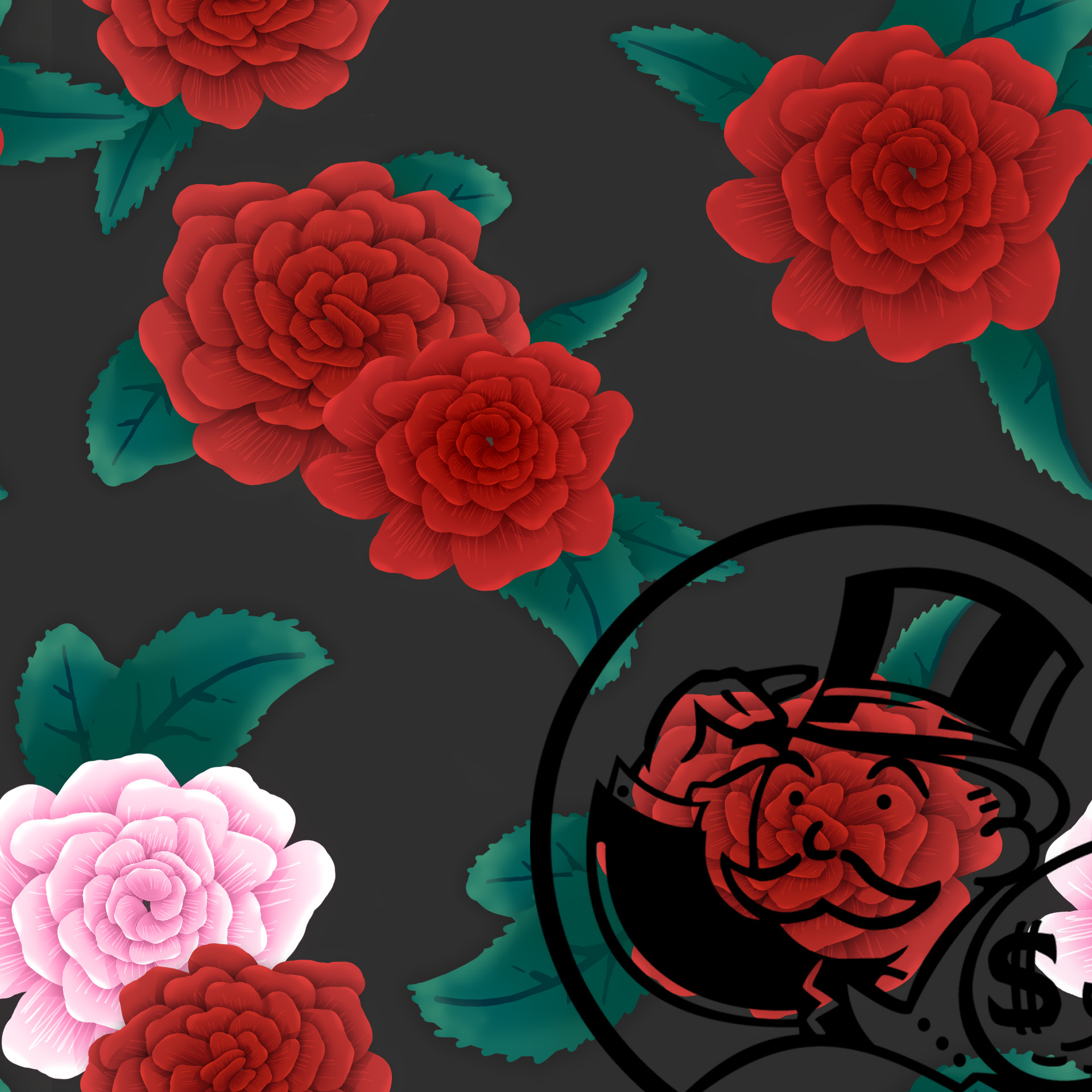 Monopoly Guy Floral shirt hand painted texture