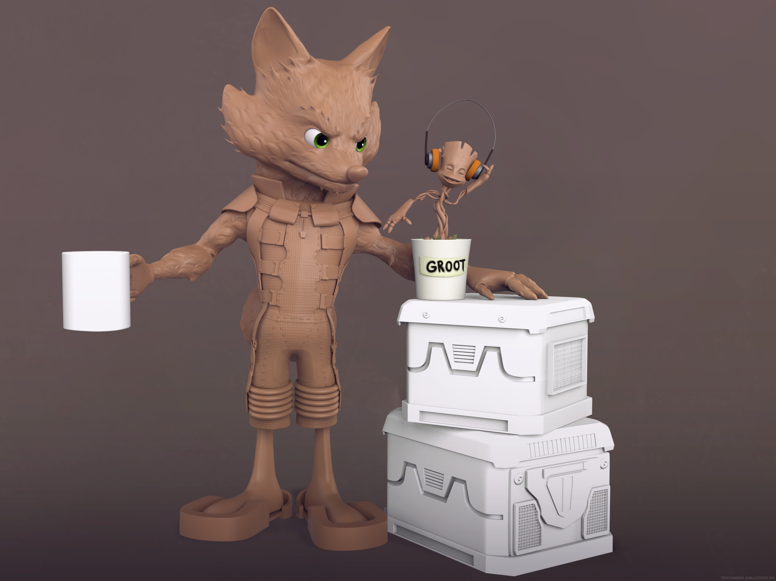 Clay render with Groot.