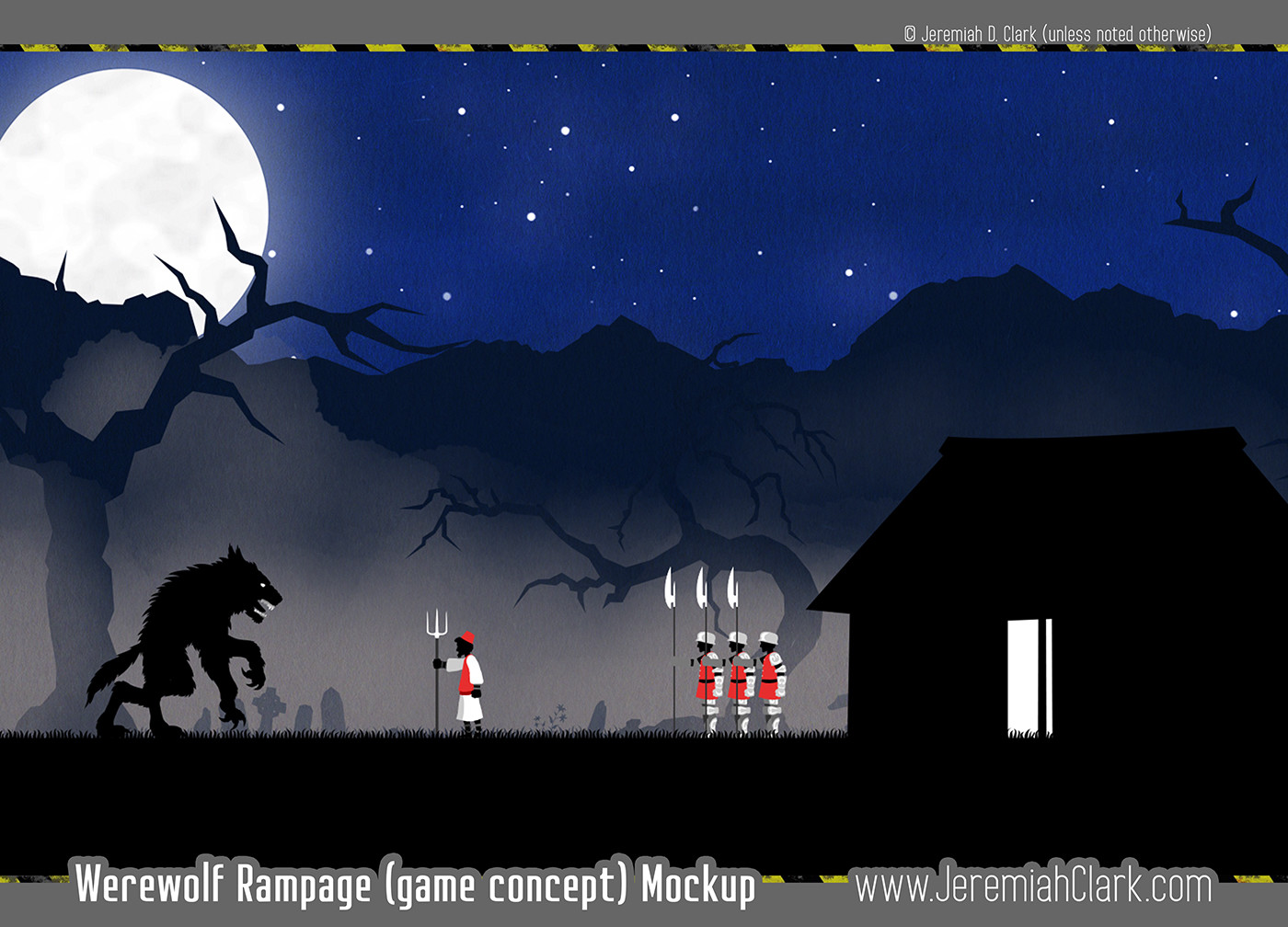 Werewolf Rampage game concept/WIP image. Original designs.