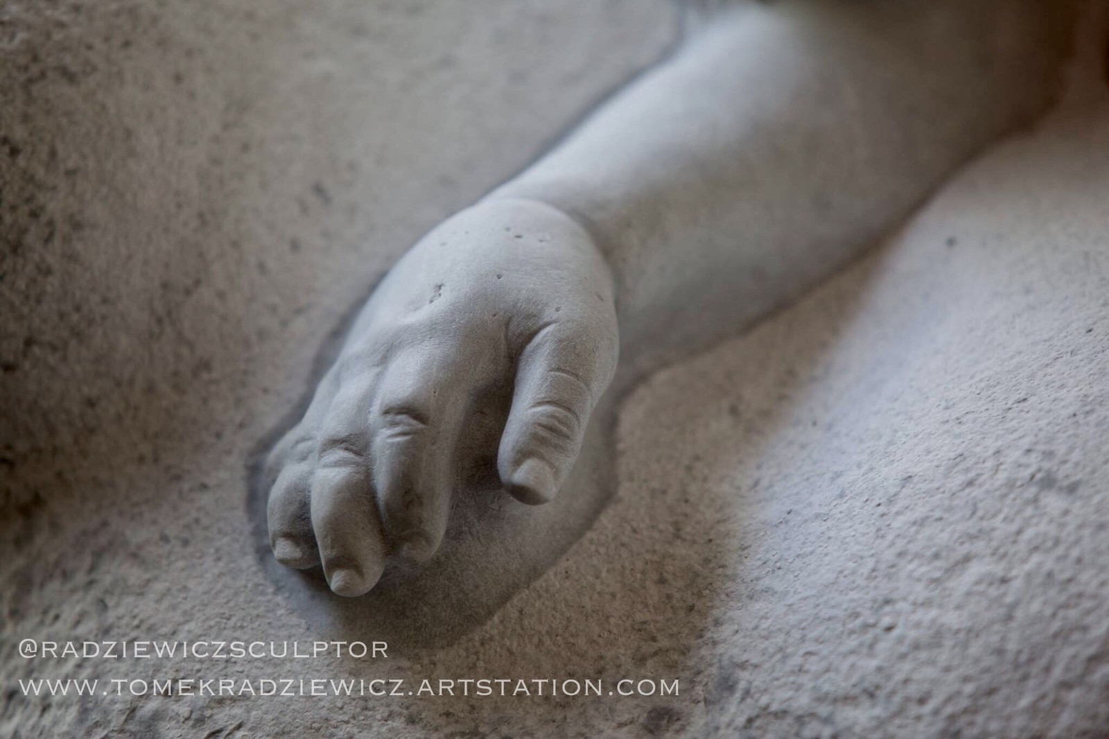 Detail- hand of Angel. Matetial Marble Bianco Carrara