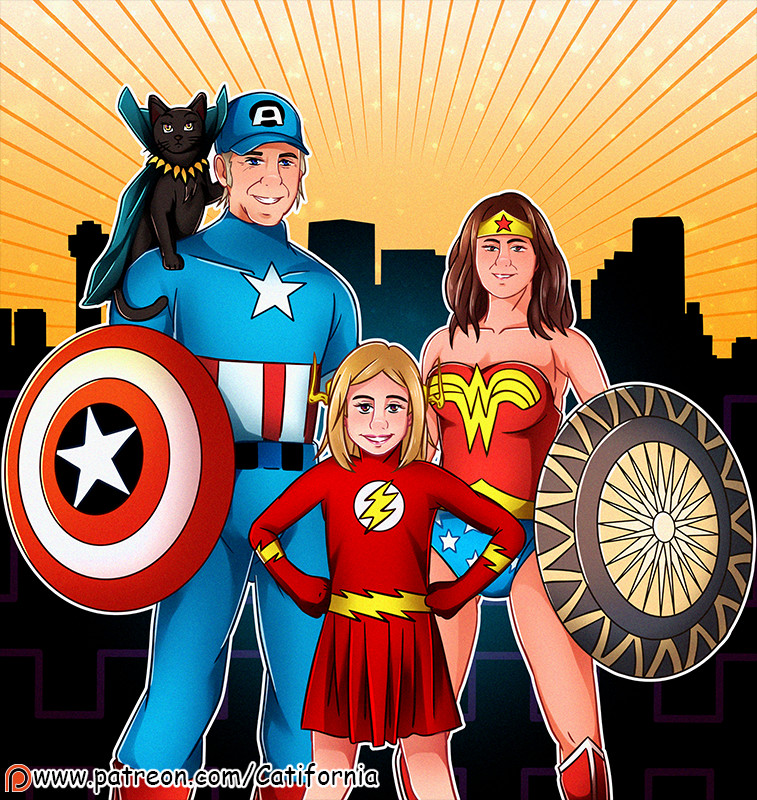Artstation Family Portrait For Our Friends As Comic Book Superheroes Cati Fornia