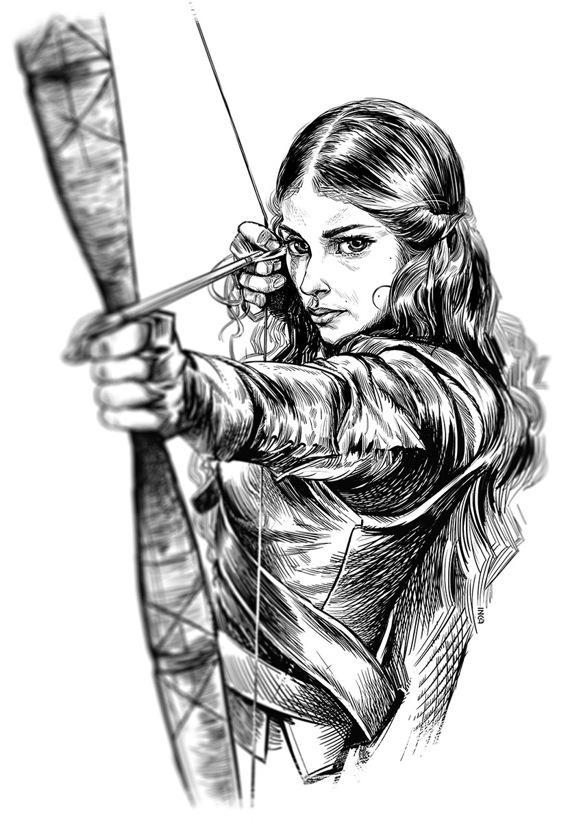 Female Archer Drawing
