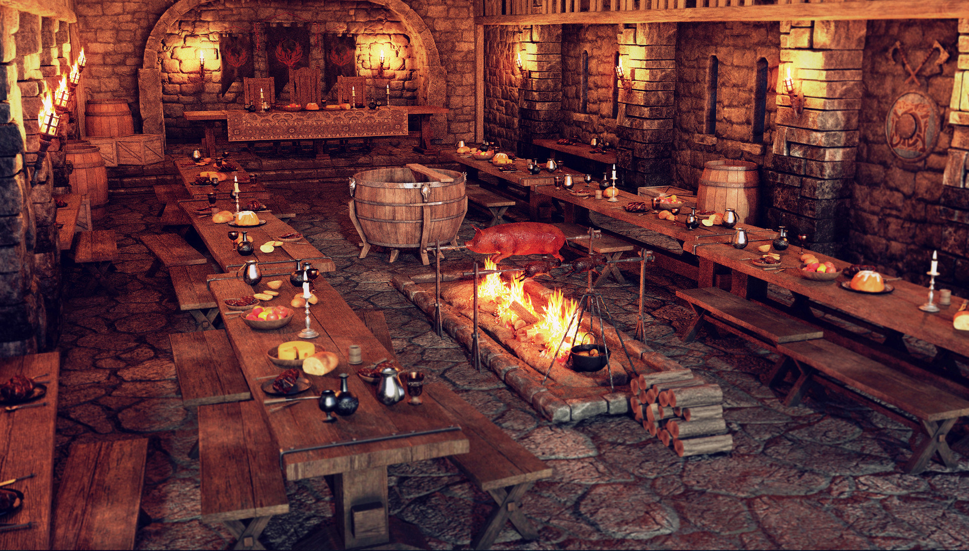 Artstation Medieval Dining Hall Misuo Wu