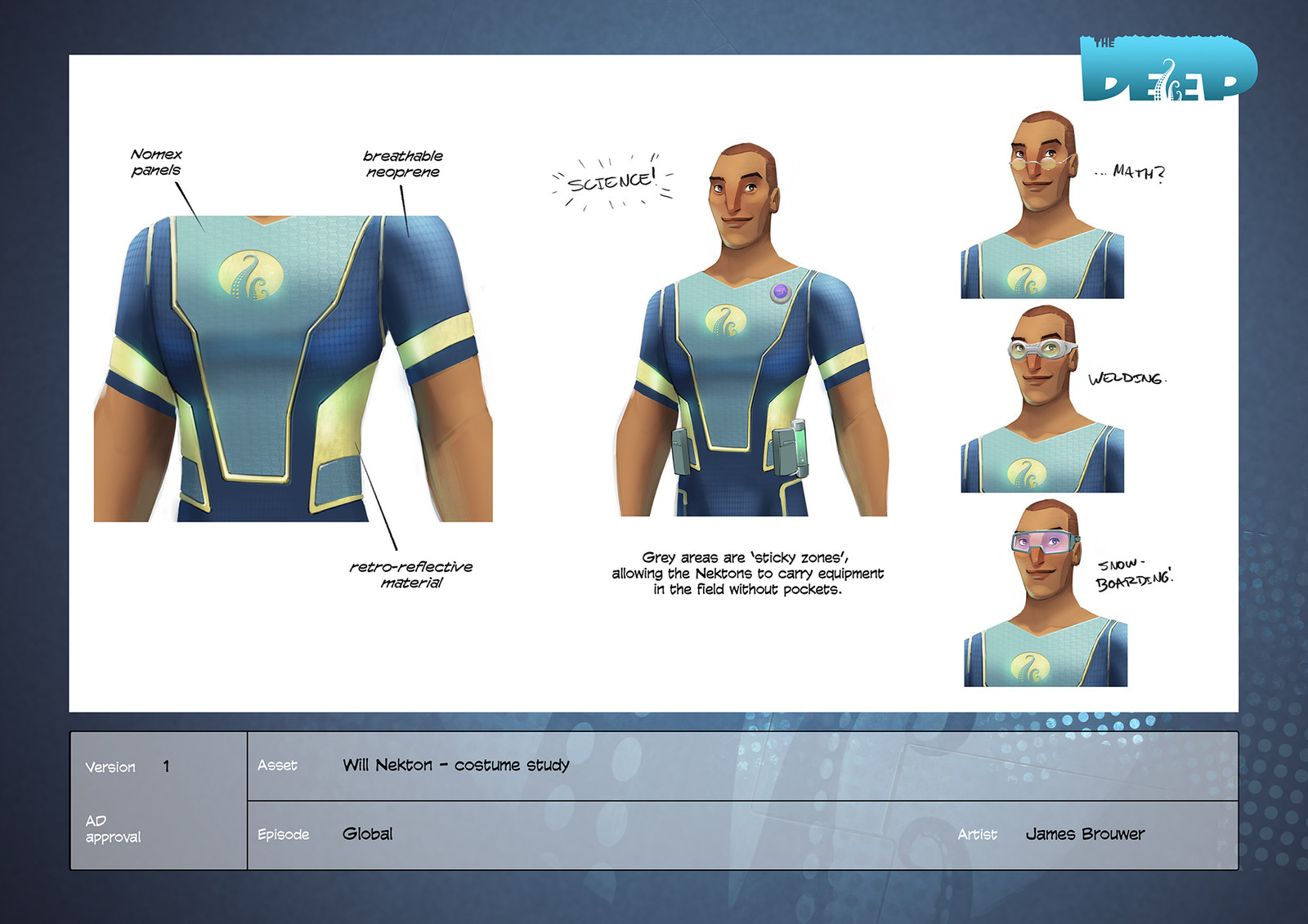 Early costume variations for Will Nekton.