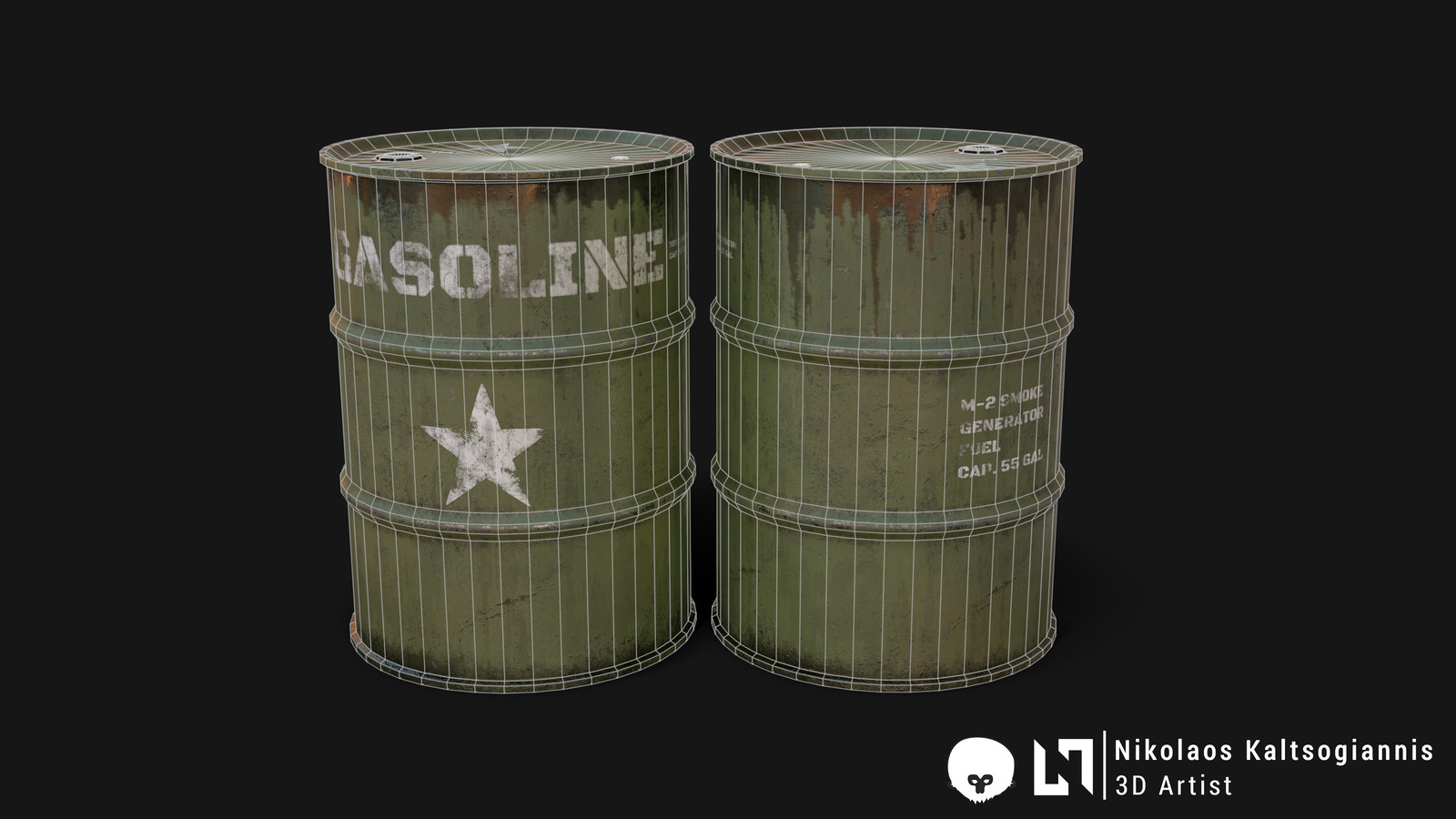US Army Gasoline Steel Barrel Wireframe.