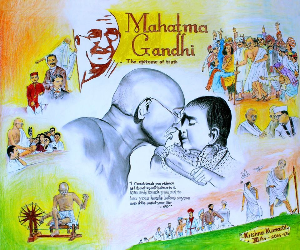 Slogan art on Mahatma Gandhi – India NCC