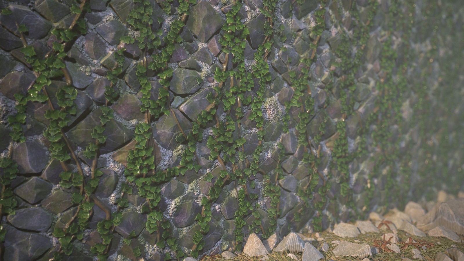 Cobblestone wall with Ivy