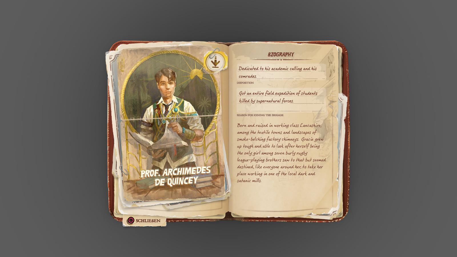 Each member of the Strange Brigade has a little biography that gives the player an insight into each of their origins and motivations. All character paintings used on the folded postcard were produced by the awesome @edwardca!