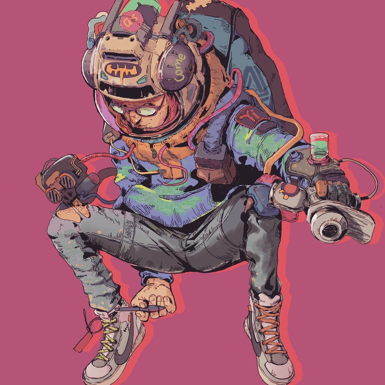 Mad aye. Mad Aye арты. Лайн арт киберпанк. Cyberpunk character Art Mechanic