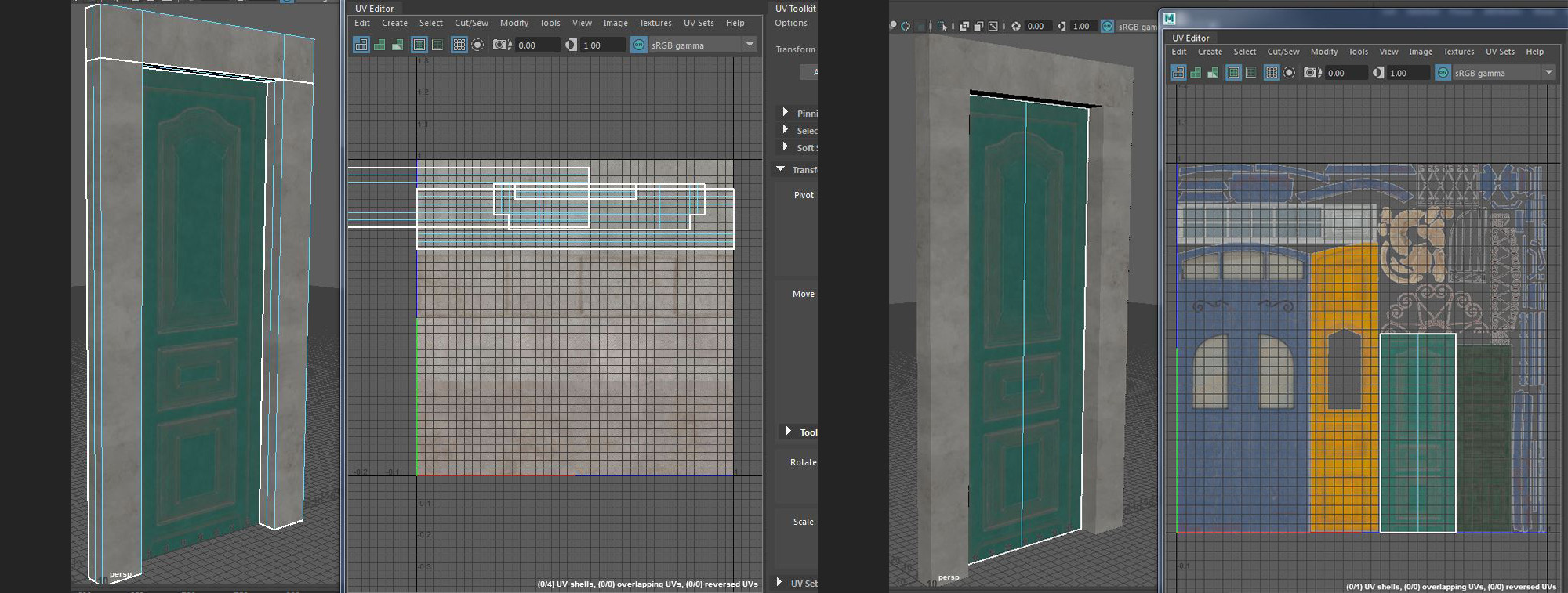 Setup of door UVs - trim sheet and door textures